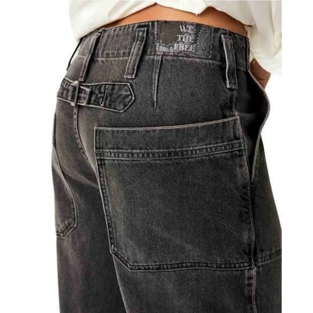 Free People Major Leagues Black Wide Leg Cuff Jeans Size 26 - Picture 6 of 15